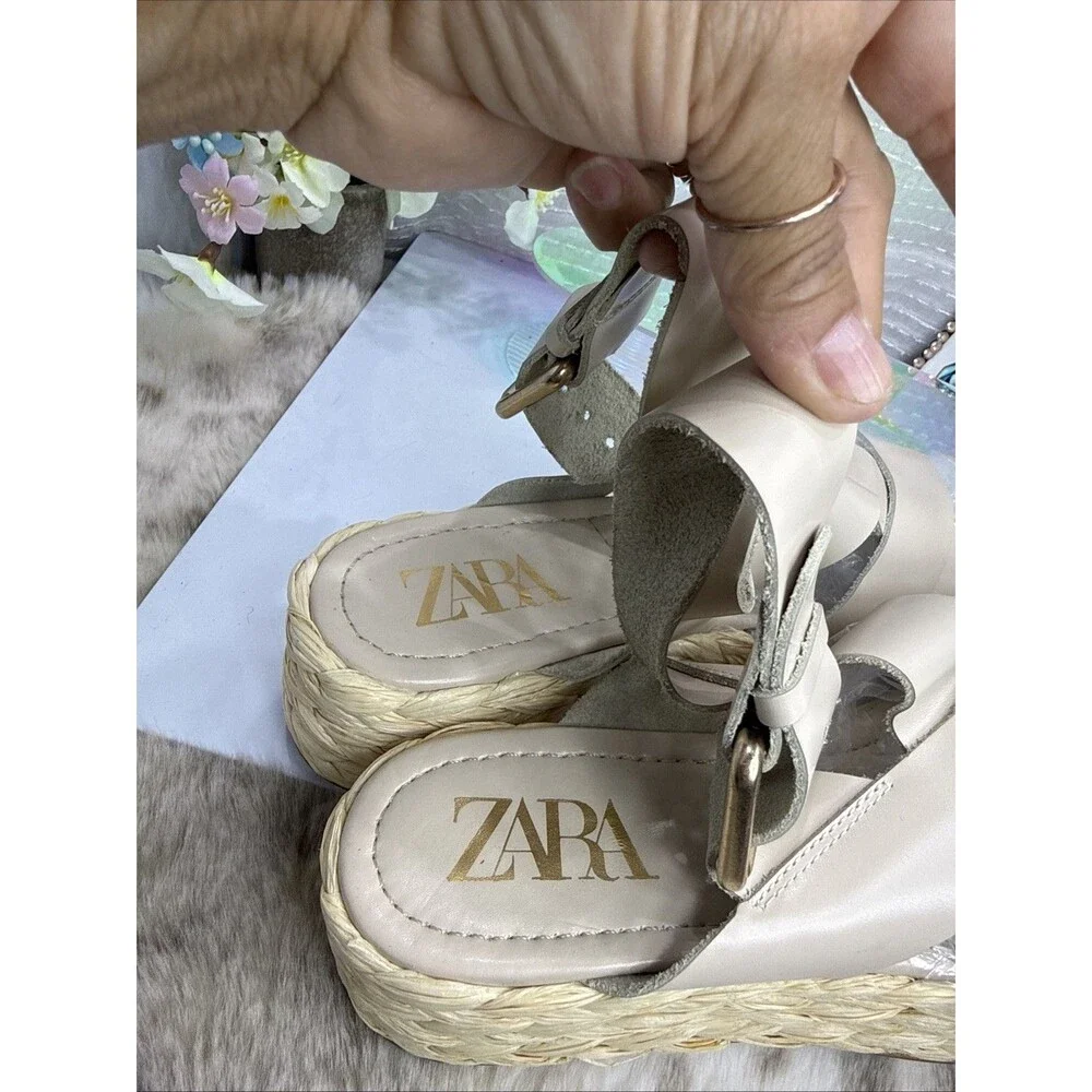 (S2)ZARA NEW CREAM Leather WOVEN BRAIDED STRAW PLATFORM SANDALS FESTIVAL Sz 39/8 - Picture 5 of 12